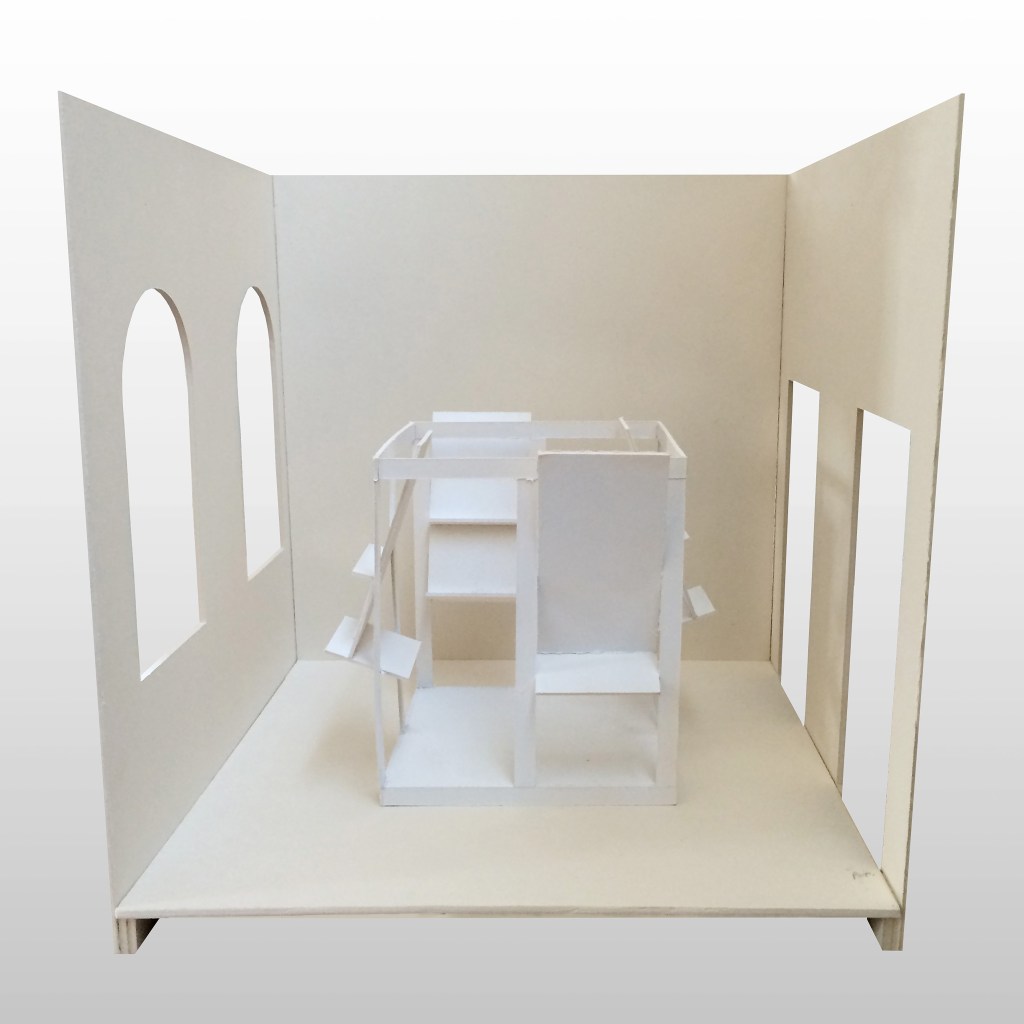 Overall view of the final physical model for the Central Library of Architecture interior design