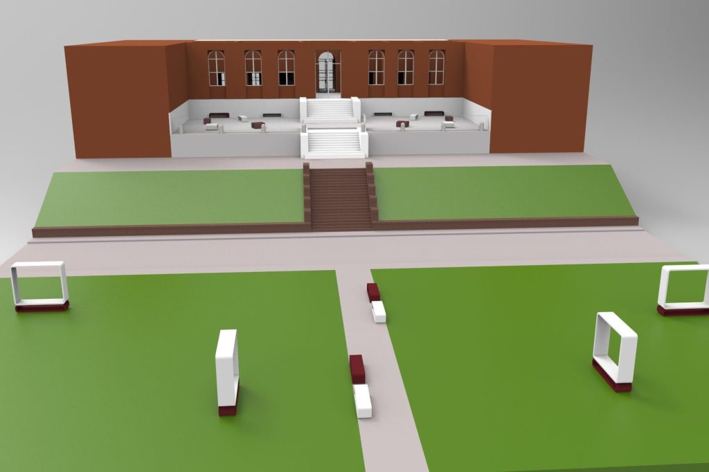 Overall 3D view of the outdoor spatial intervention for the Central Library of Architecture