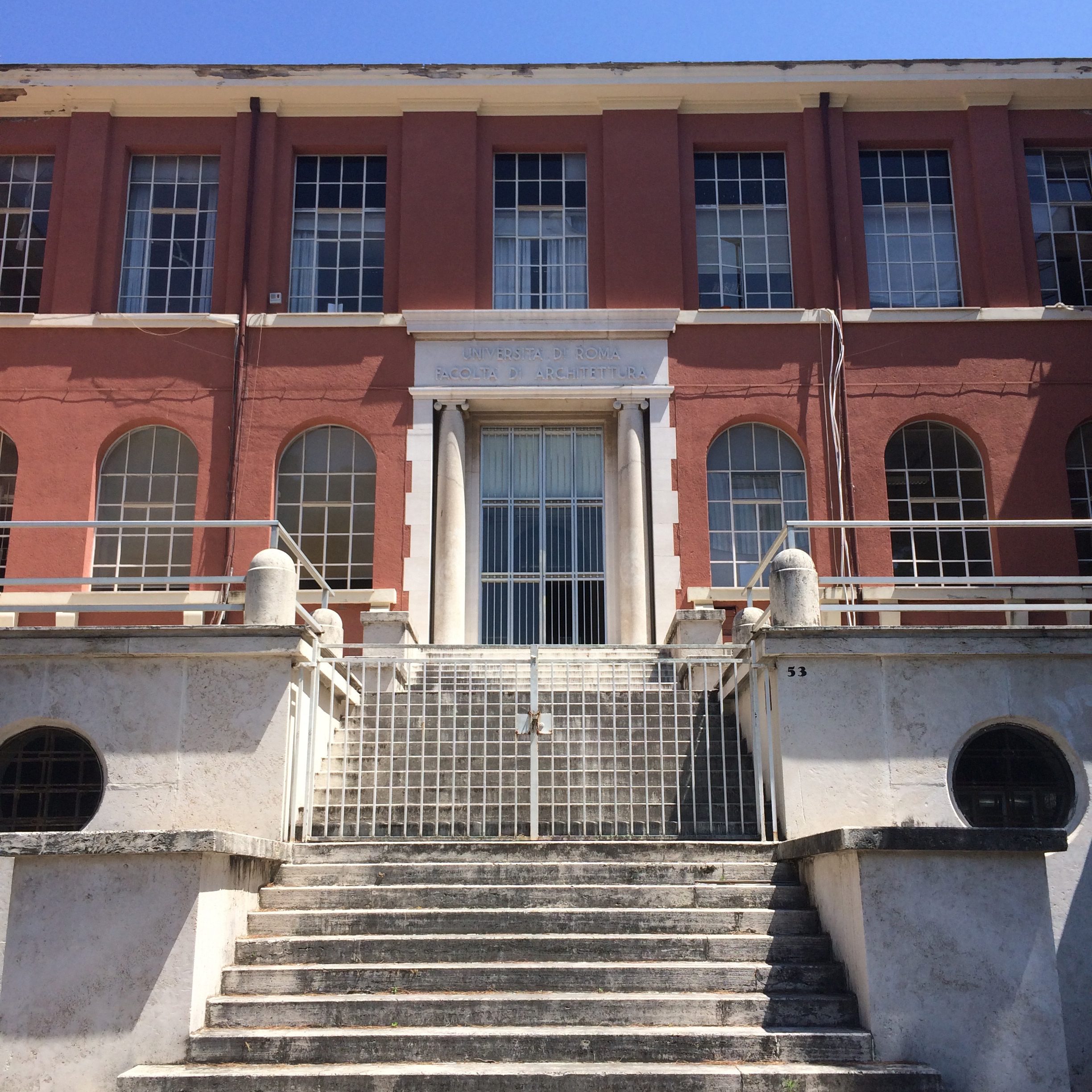 Exterior view of the Faculty of Architecture building at Sapienza University during the site analysis