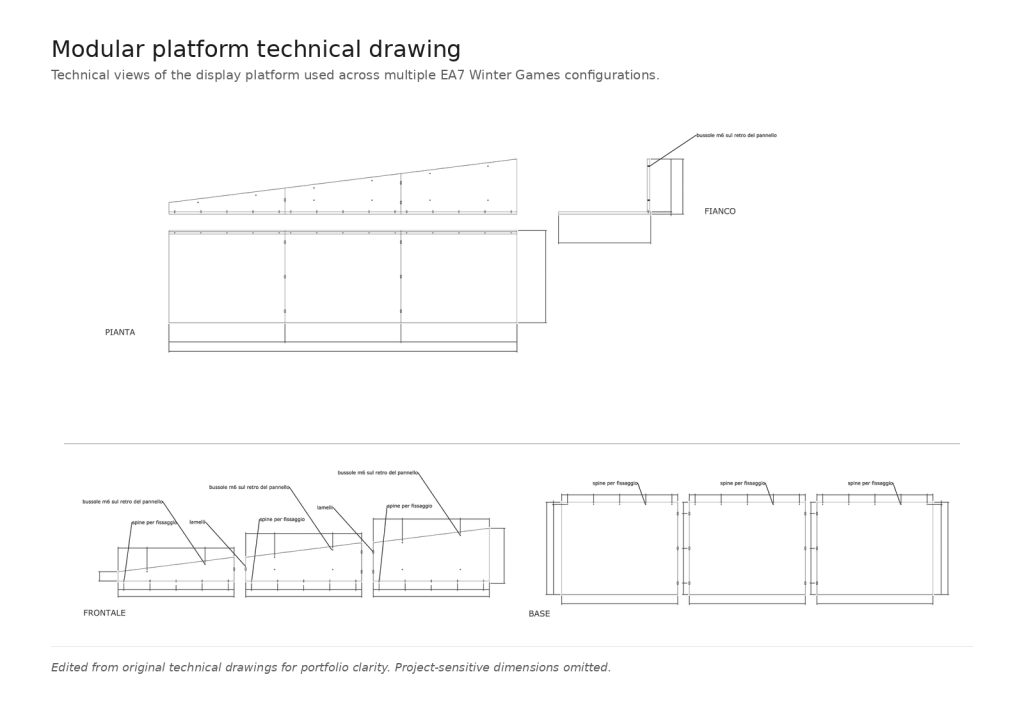 Portfolio reconstruction of EA7 Winter Games modular platform technical drawings