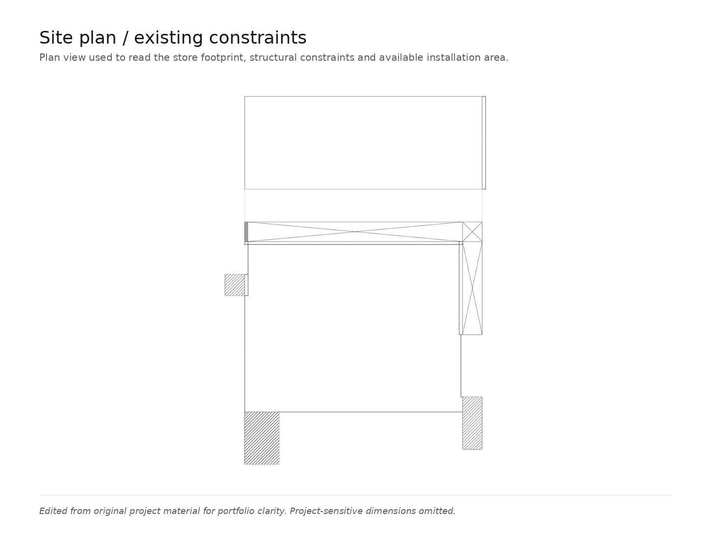 Portfolio reconstruction showing EA7 Winter Games site survey drawings and technical adaptation