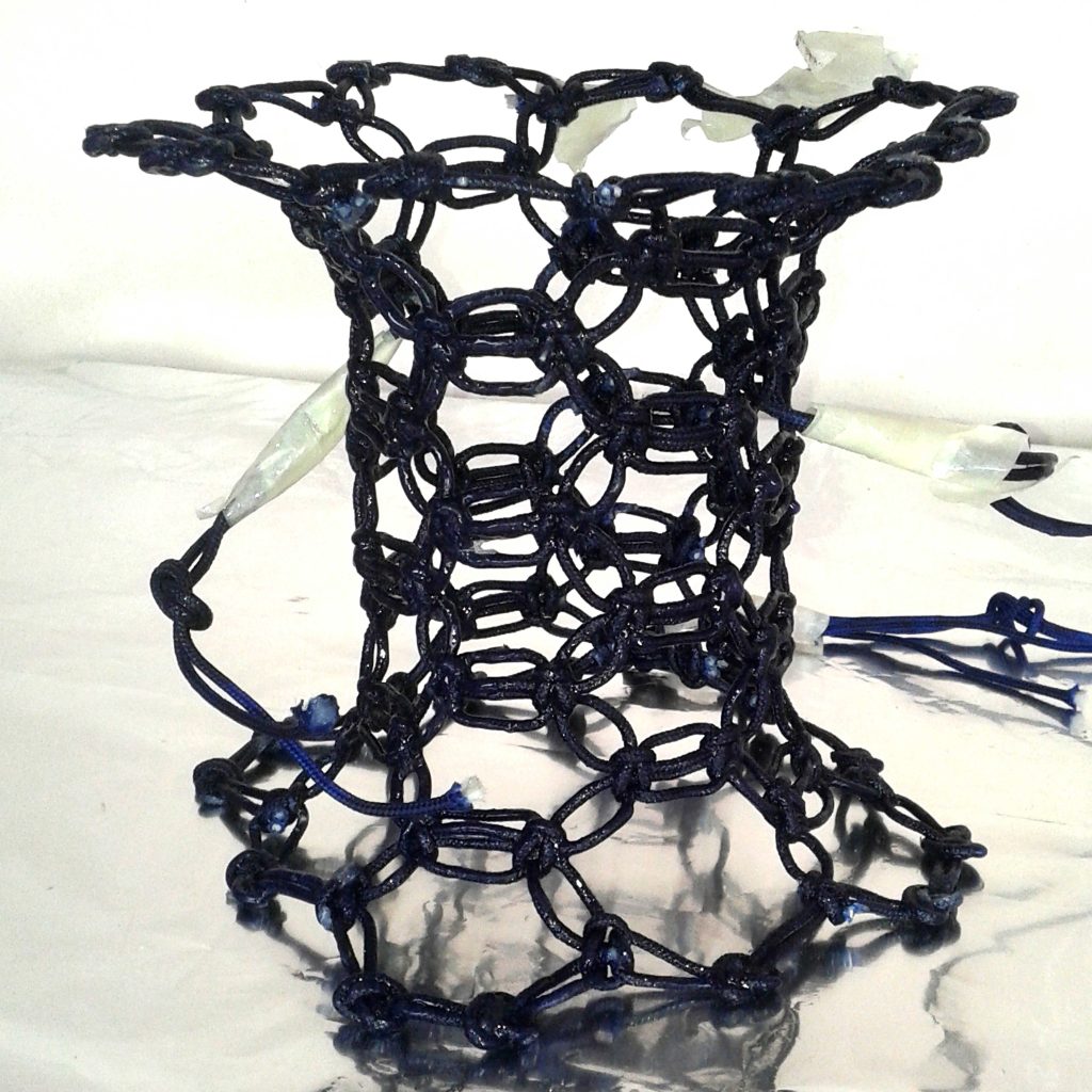 Hardened woven rope structure of the Knotlight prototype after epoxy resin curing