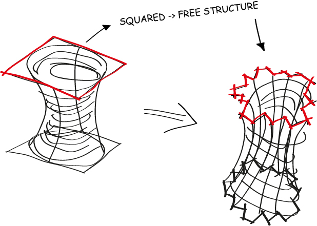 Knotlight proportion development sketches exploring dimensions and the transition from rigid to more open geometry