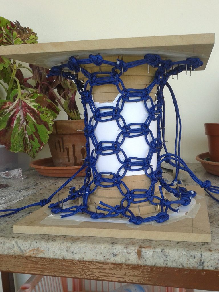 Knotlight rope pattern under development on the temporary jig