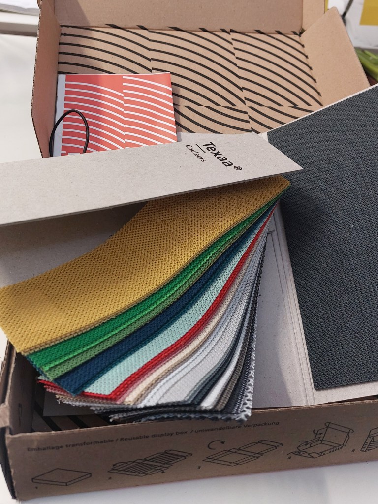 Textile material samples acquired for the Oltrefrontiera Material Library during supplier research and archive development